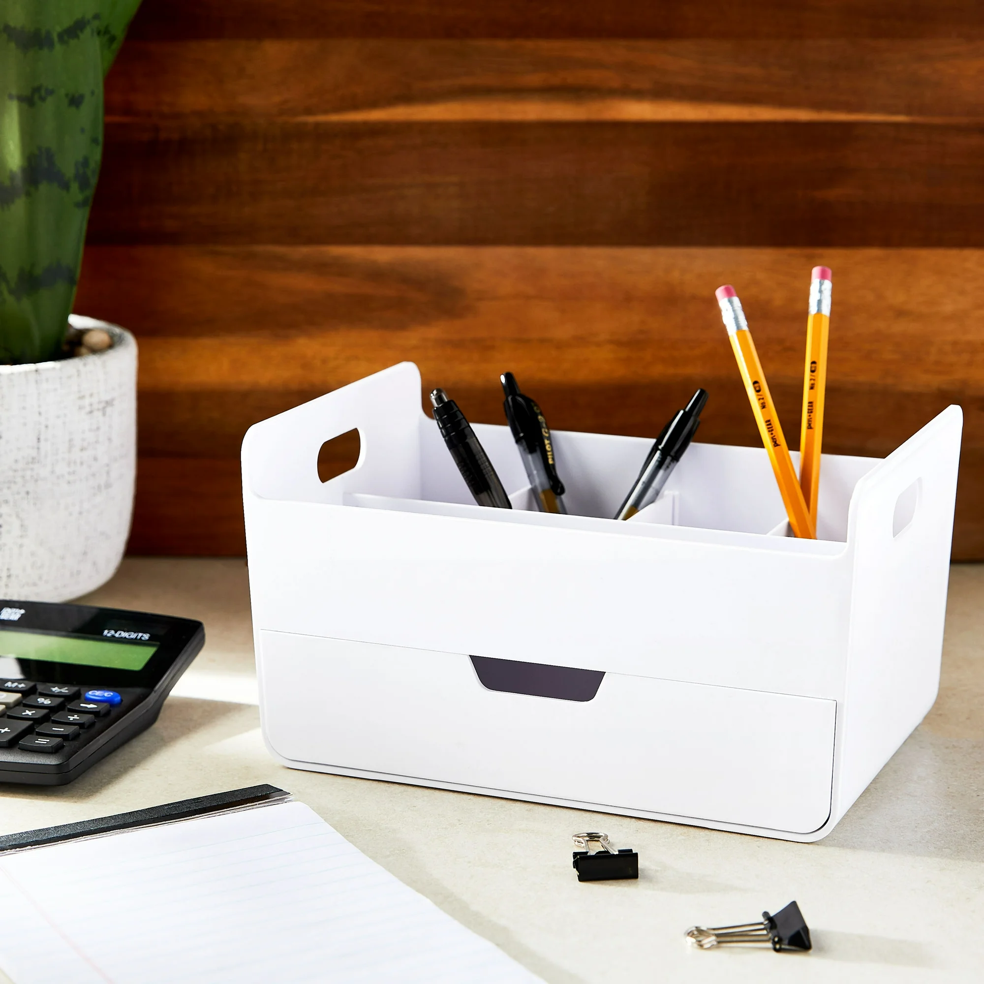 Gear Plastic Desktop Caddy Organizer, White - Image 3