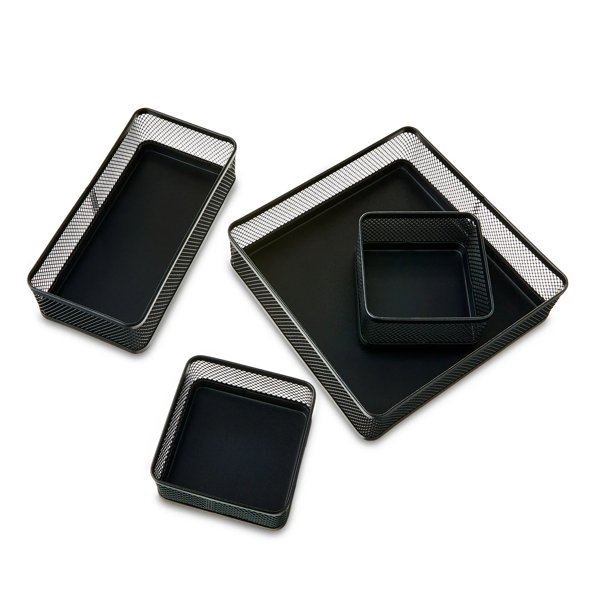 Metal Desk Organizer Set, Black, 4 Pieces